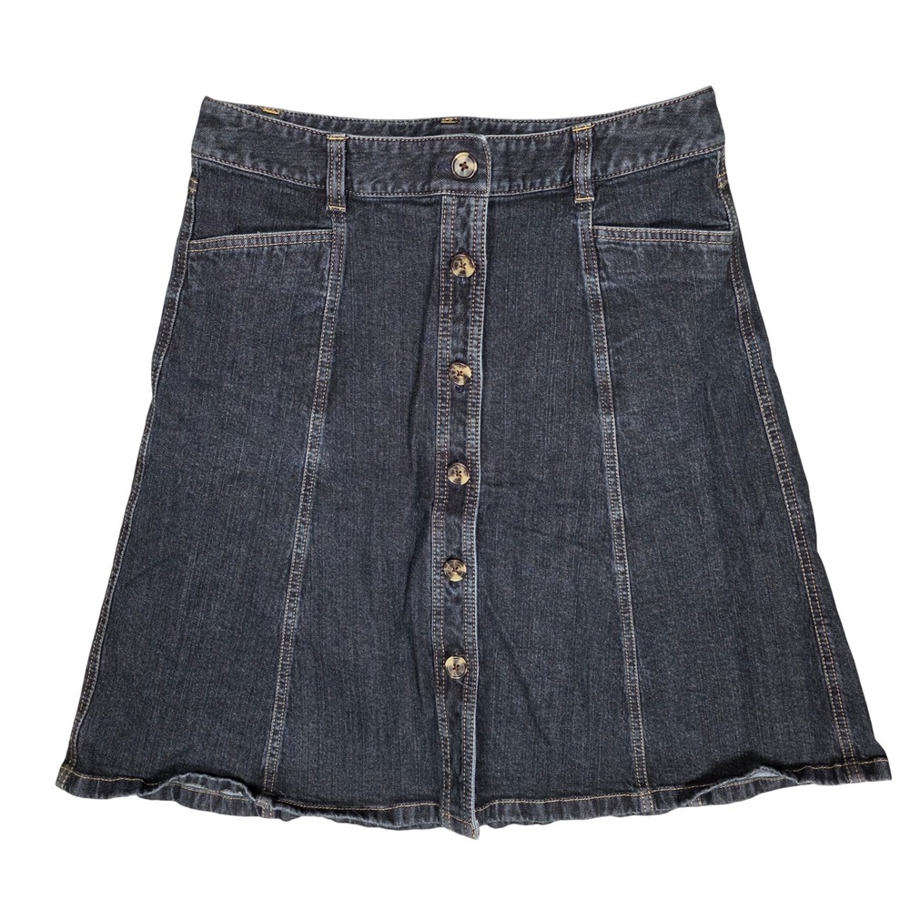 Ann Taylor Button Front A-Line Denim Skirt Womens 8 High Waisted Preppy Retro